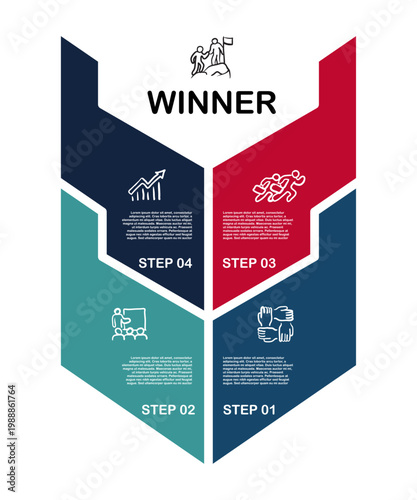 Vector chart infographic about the winning steps in business with 4 step options, for presentations or reports. Vector editable.