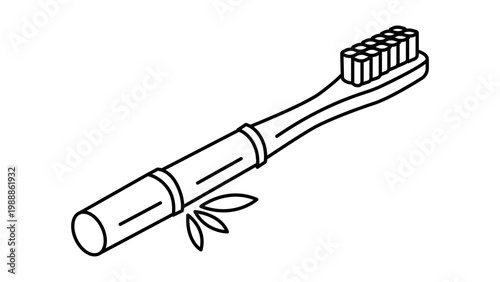 Eco-Friendly Bamboo Toothbrush Minimalist Black Line Vector Icon with Editable Stroke. Sustainable Dental Care Illustration for Zero Waste Lifestyle and Oral Hygiene, Scalable Outline Design.
