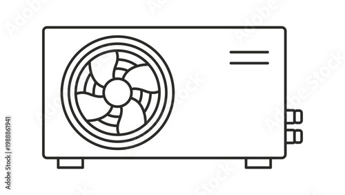Minimalist Outdoor Heat Pump Unit and Air Conditioner System Vector Icon Illustration with Editable Stroke on White Background for HVAC, Energy Efficiency, and Sustainable Cooling Concepts.