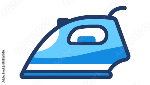 Modern flat vector icon illustration of a blue household steam iron for laundry and clothing care, isolated on a white background. Clean minimalist design for domestic appliance and housework.