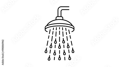 Cuadro en lienzo Minimalist Shower Head Vector Icon with Falling Water Droplets, Clean Black Line Art Illustration for Bathroom Hygiene and Self-Care Concepts, Scalable Graphic with Editable Stroke Weight