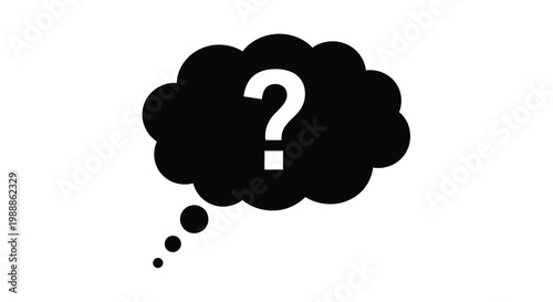 A black thought bubble contains a white question mark representing uncertainty and pondering high quality professional