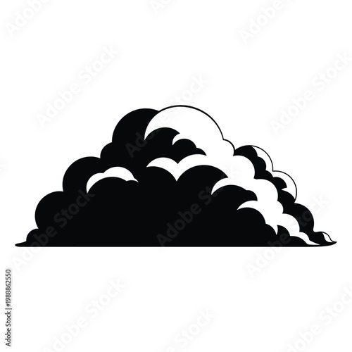 A stylized black and white illustration of a cumulus cloud.