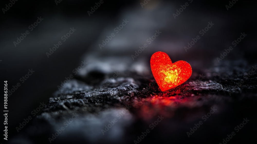 Fototapeta premium cardiac. A glowing crimson heart on a dark textured surface, symbolizing deep emotion in a close-up view. wellbeing guides, coaching materials, designed for coaching and self-improvement content. 