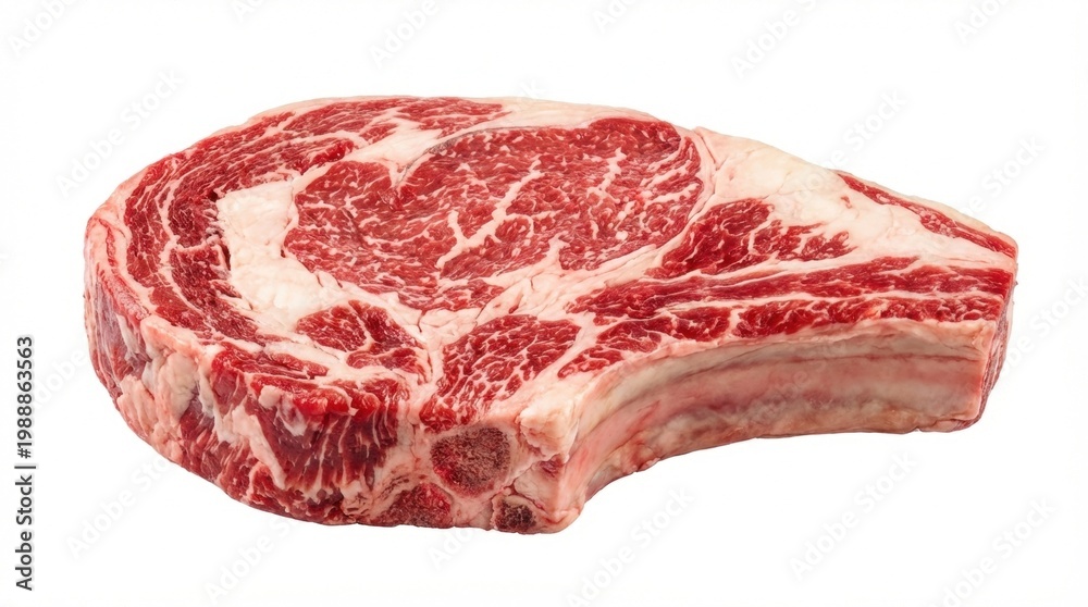 Obraz premium Raw Ribeye Steak Cut - A Fresh, Uncooked Slice of Delicious Beef for Culinary Preparation.
