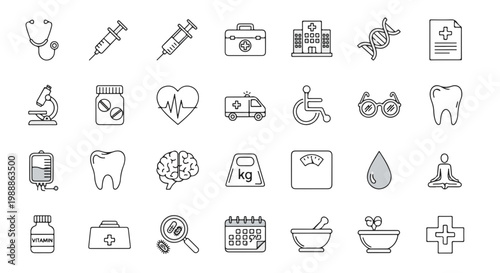Medical Icons Fashion Health Care Symbols Set on Transparent Background