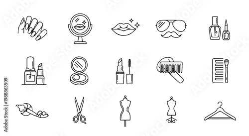 Set of Black Line Icons for Beauty and Fashion Industry Use