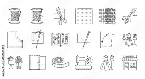 Set of Fashion Sewing and Tailoring Icons and Elements