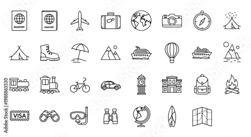 Travel and Vacation Icon Set Fashion Theme for Digital Assets