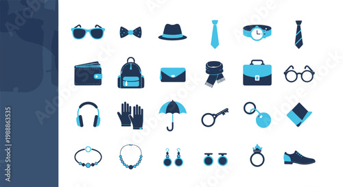 Blue and Navy Fashion Accessories Icons Set for Style and Clothing