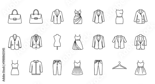 Clean Fashion Line Art Icons for Style and Clothing Concepts