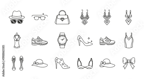 Fashion Accessories Line Art Icons Collection for Style and Elegance
