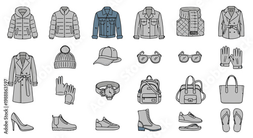 Fashion Clothing and Accessories Icons Set Vector Illustration