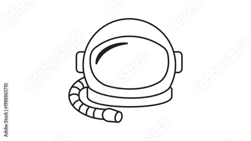 Minimalist Astronaut Helmet Vector Icon with Editable Stroke. Hand-drawn black line illustration of a space suit helmet and oxygen tube, perfect for science, technology, and exploration designs.