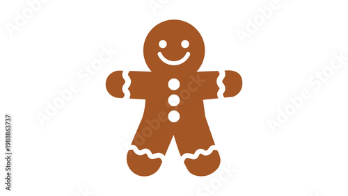Gingerbread man vector icon illustration, modern flat design of a classic Christmas cookie character on a white background, perfect for holiday decorations, festive cards, and scalable web design.