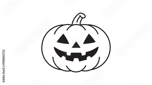 Halloween Jack-o'-lantern pumpkin vector icon with editable stroke. Minimalist black line art illustration of a carved pumpkin with a spooky face, hand-traced outline for holiday graphic design.