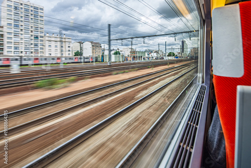 Motion Blur View from TGV Window Approaching Paris Cityscape