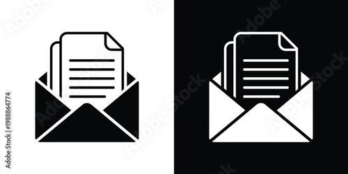 Email management and task automation icon. Open envelope with a checklist and gear symbol. Represents efficient communication, project processing, and workflow optimization.