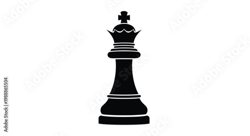 A stark black silhouette of a chess king piece stands prominently against a white background