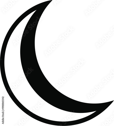 Crescent moon shines brightly in the dark night sky during quiet evenings.