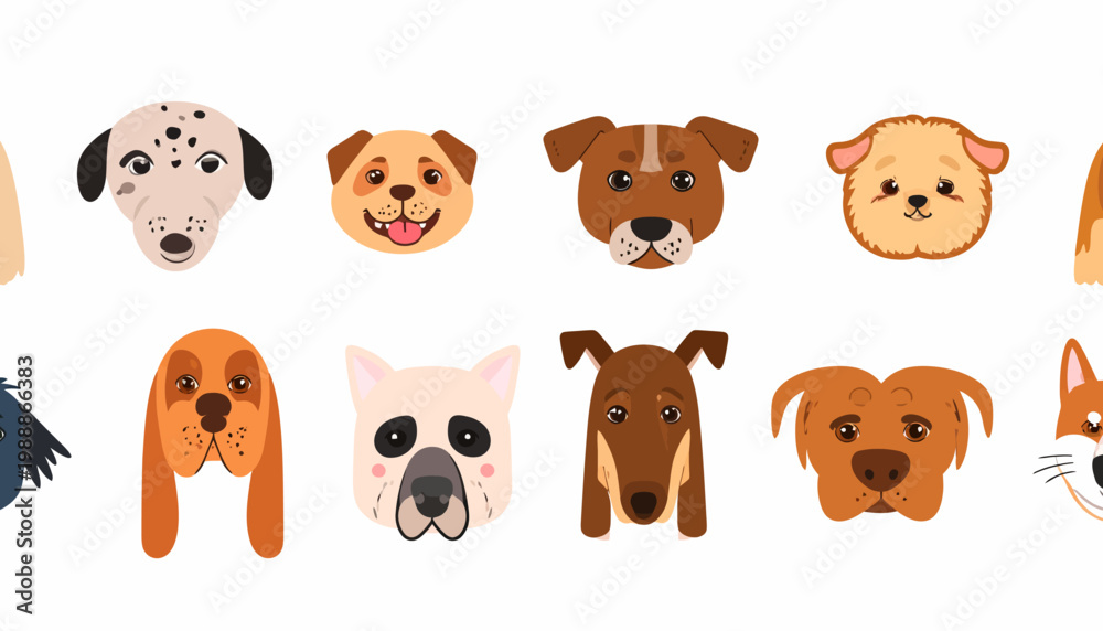 Fototapeta premium Collection of Dog Faces and Bodies.