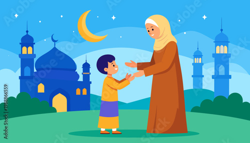 Mother and Child Celebrating Eid Mubarak Together.