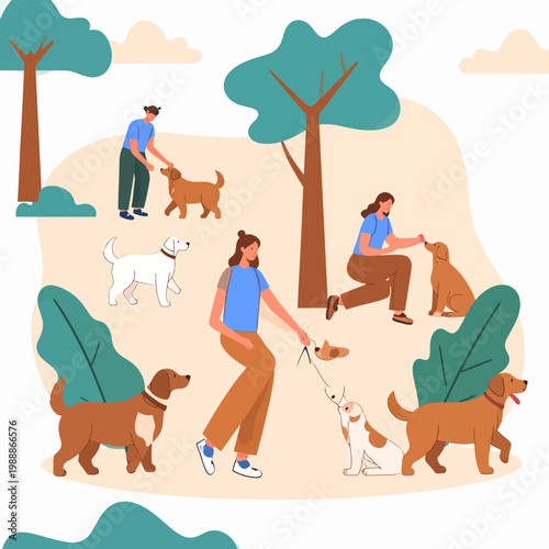 People Walking Dogs in the Park.