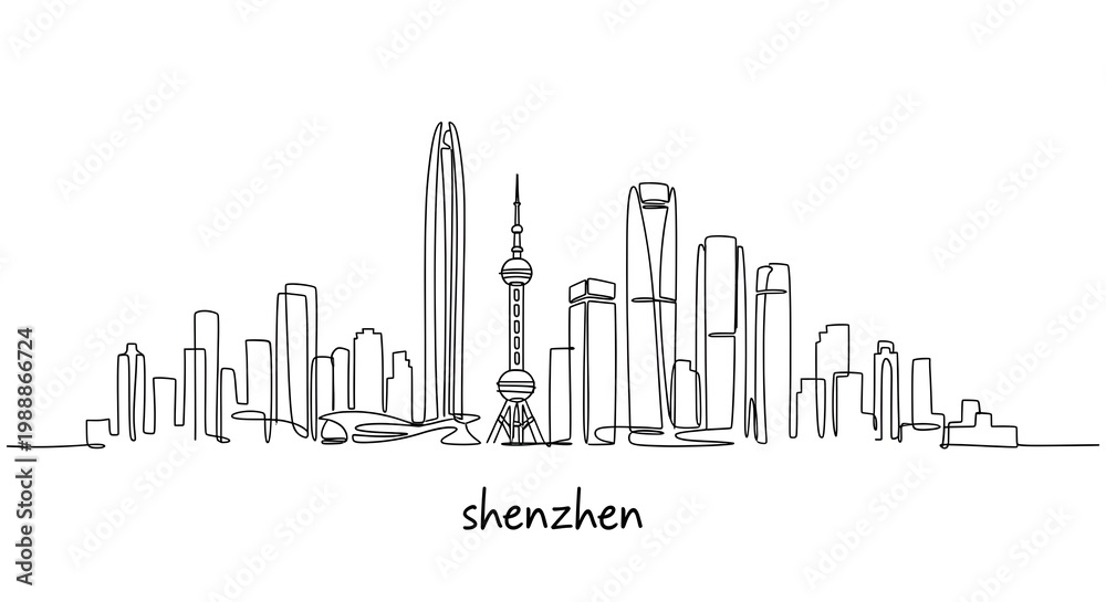 Obraz premium Shenzhen China Skyline Continuous Line Drawing Art