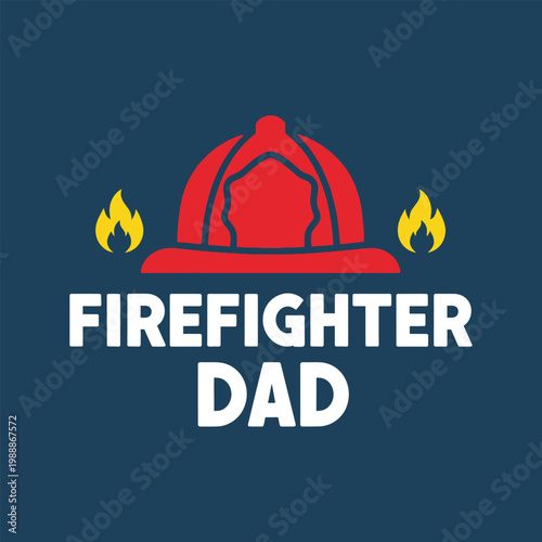 Firefighter dad helmet with flames on dark background, rescue hero t-shirt design
