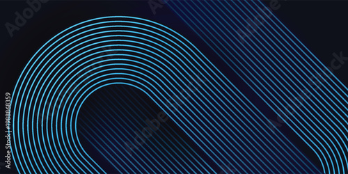 Futuristic dark blue background with elegant curved neon lines. Modern digital flow pattern for tech startups, cybersecurity, and data science branding.