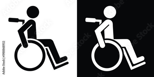 Classic universal accessibility icon depicting a person in a wheelchair. Minimalist silhouette symbol for handicap parking, restroom facilities, and mobility assistance services.