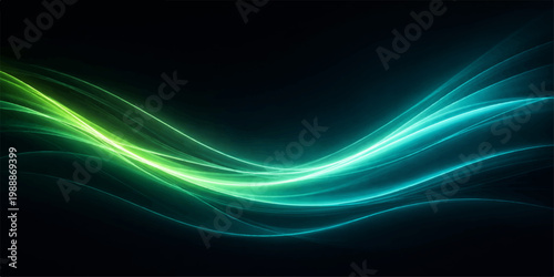 Abstract blue fractal background with glowing wavy lines and green light flow design for an elegant motion energy wallpaper backdrop
