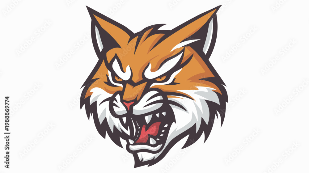 Obraz premium Fierce wildcat head mascot illustration with angry expression and open mouth
