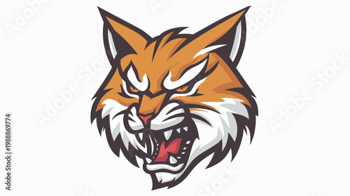 Fierce wildcat head mascot illustration with angry expression and open mouth
