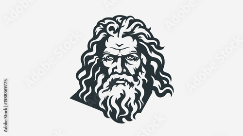 Stylized portrait of a bearded man depicted in a monochrome illustration