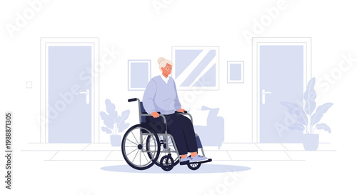 Elderly Woman in Wheelchair Indoors, Accessible Home Environment, Independence