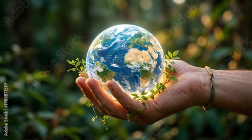 Planet Bumi Kecil dengan Tanaman di Atas Telapak Tangan
