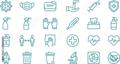 Various medical icons for health safety and hygiene practices during a pandemic