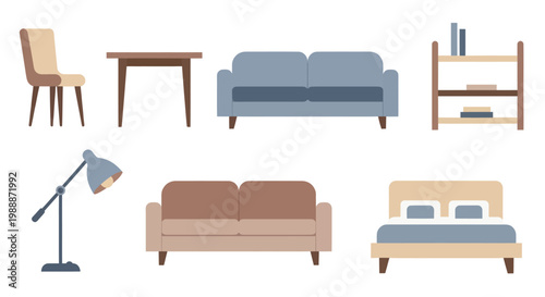 Collection of various home furniture pieces for interior design.