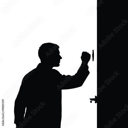 Silhouette of a man knocking on a door, asking for entry.