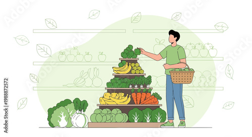 Man shopping for fresh organic vegetables and fruits at a grocery store produce section