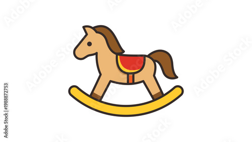 Rocking Horse Vector Illustration with Editable Stroke. A modern flat icon of a wooden toy horse on a white background, perfect for nursery, childhood, play, and baby shower graphic designs.