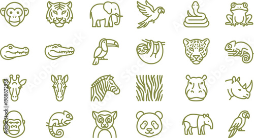 Various animal icons in a simple line art style, showcasing a range of wildlife species and creatures.