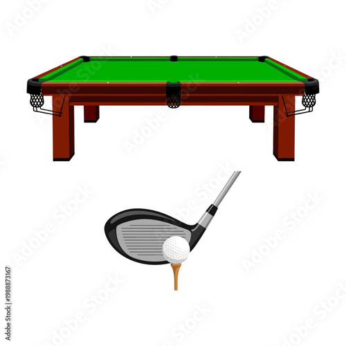 Pool Table And Golf Club With Ball On Tee Ready To Play