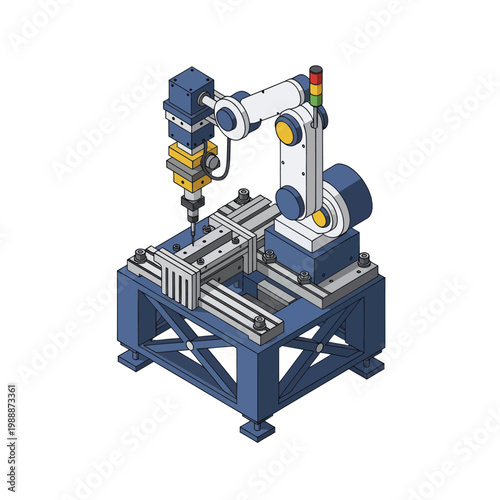 Industrial Robotic Arm Performing Precision Drilling on a Workpiece.