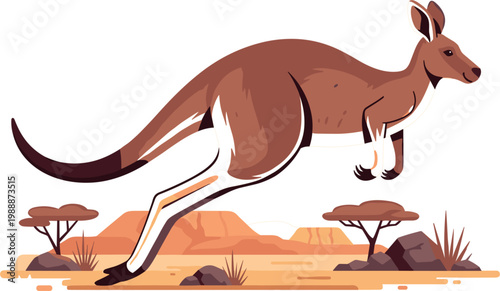 Vector Illustration of a Kangaroo Hopping Across the Australian Outback for Wildlife, Nature, and Animal Conservation Designs