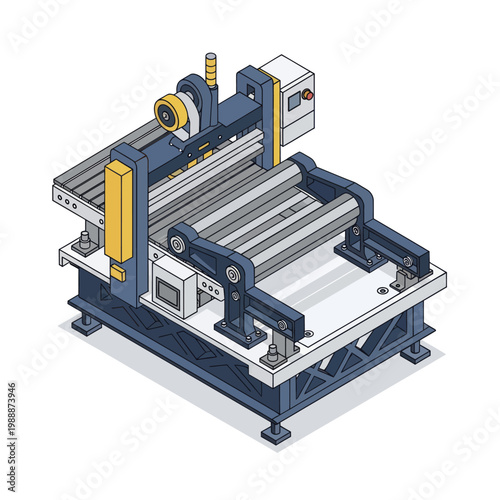 Isometric CNC Machine Illustration for Industrial Manufacturing.