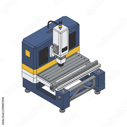 Isometric CNC Machine Illustration for Industrial Manufacturing.