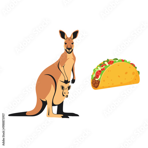 Fotografija Kangaroo with Baby in Pouch Next to a Delicious Taco