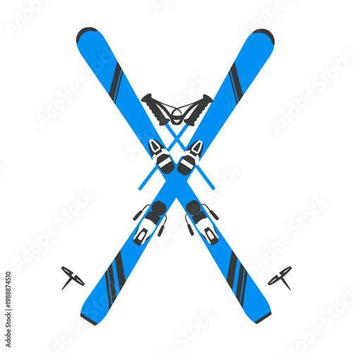 Classic Winter Ski Equipment Cross Design with Poles and Bindings